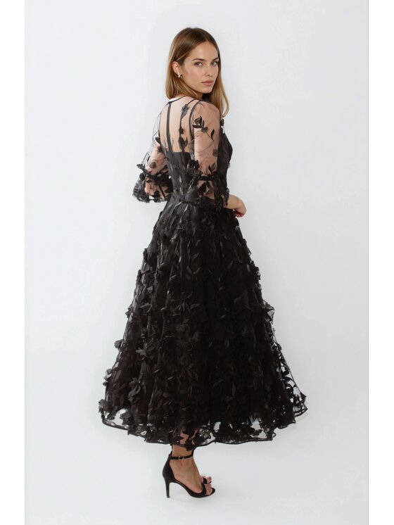 MATSOUR'I MATSOUR'I Sukienka elegancka Franceska Midi Czarny A-Line Fit