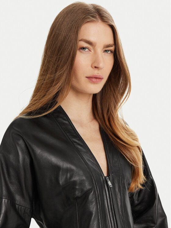 Marella Marella Geacă de piele Daily 2513441041 Negru Regular Fit