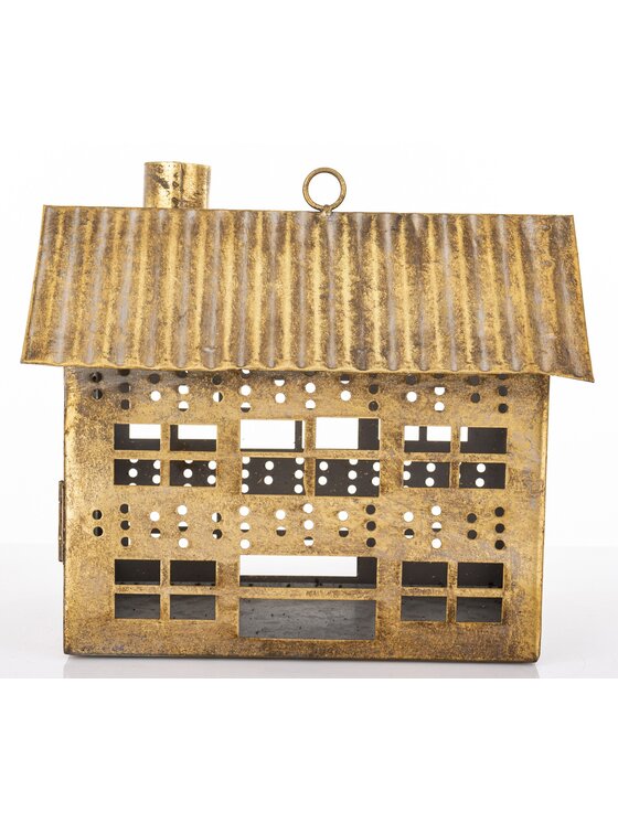 MIAhome MIAhome Lampion metalowy domek 21,5x24,5x15 cm MUOYA z szerokimi drzwiczkami Złoty