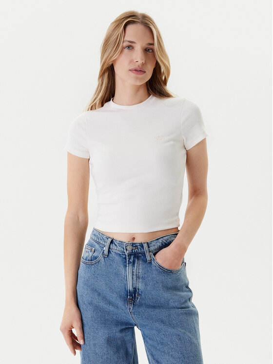 Tommy Jeans Tommy Jeans Tričko Script DW0DW20910 Écru Slim Fit