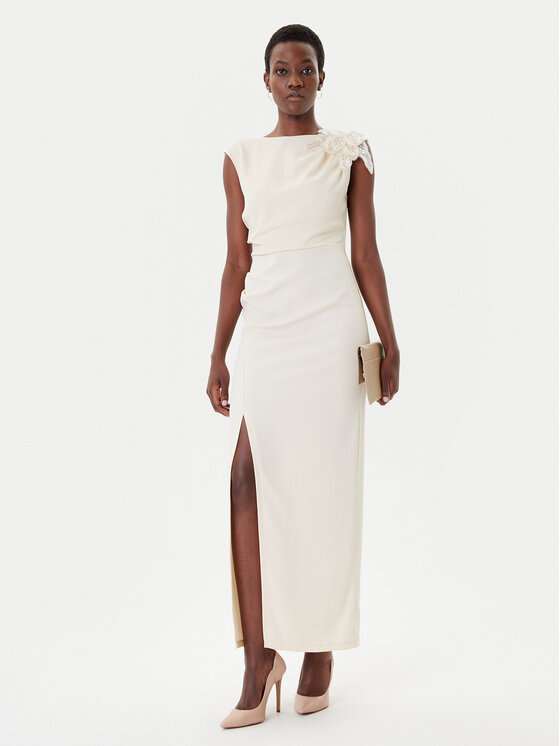 Rinascimento Rinascimento Vakarinė suknelė CFC0020094002 Smėlio Slim Fit