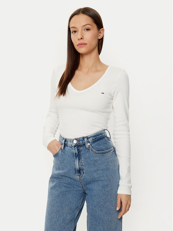 Tommy Jeans Tommy Jeans Blúz Essential DW0DW17990 Ekru Slim Fit