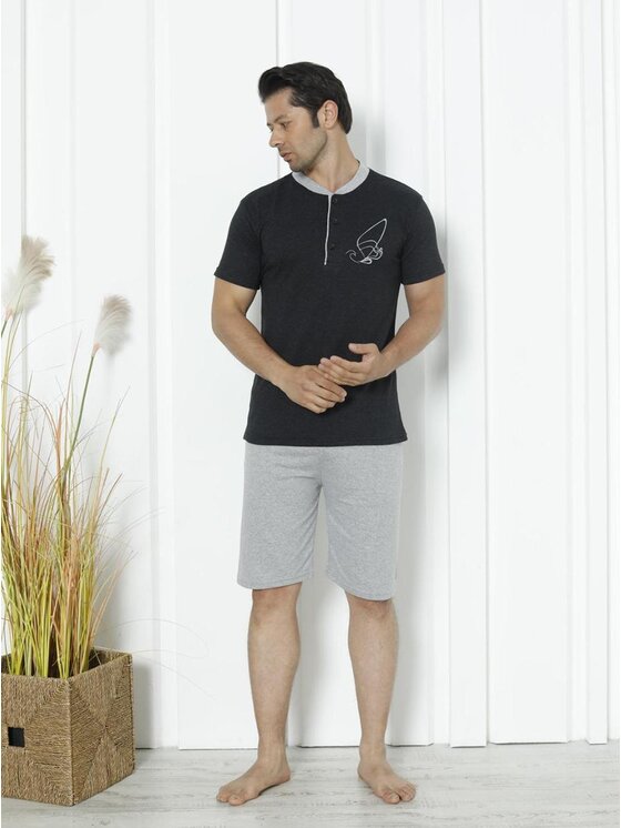 MyStars MyStars Komplet piżam Na prezent pod choinkę mikołaj 130383 Szary Regular Fit