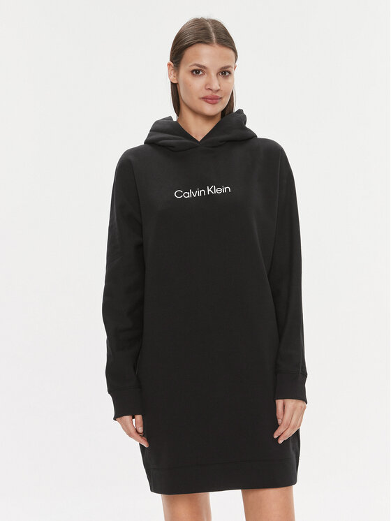 Calvin Klein Pletena Obleka Hero Logo Hoodie Dress K20K206897 Črna Regular Fit