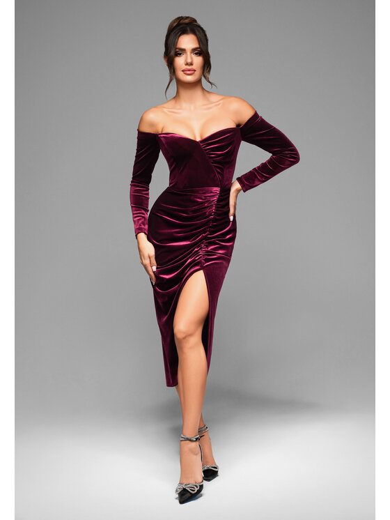 Ombre Ombre Sukienka koktajlowa LA-OM-DLR001 Bordowy Regular Fit