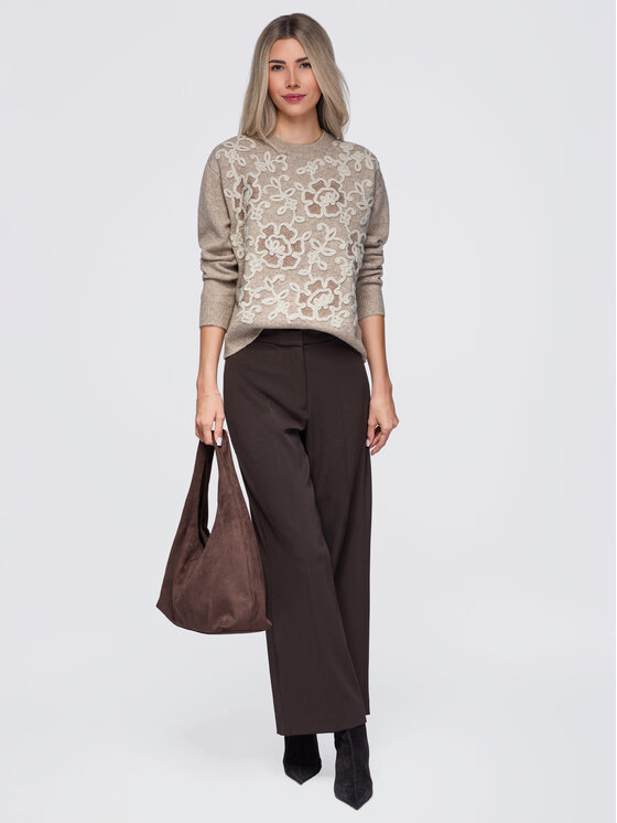Ombre Ombre Sweter OW-SW-E0036 Beżowy Regular Fit