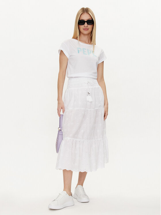 Pepe Jeans Pepe Jeans T-särk Janet PL505836 Valge Regular Fit