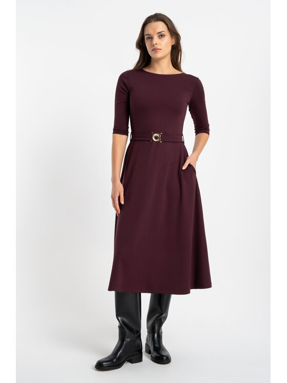 CLICK CLICK Sukienka dzianinowa 60-6050 Bordowy Regular Fit