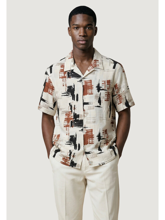 Antony Morato Antony Morato Πουκάμισο HONOLULU RELAXED STRAIGHT FIT WITH LOGOED METAL BADGE Μπεζ Relaxed Fit