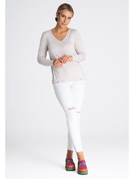 FIGL FIGL Bluzka M980 Beżowy Regular Fit