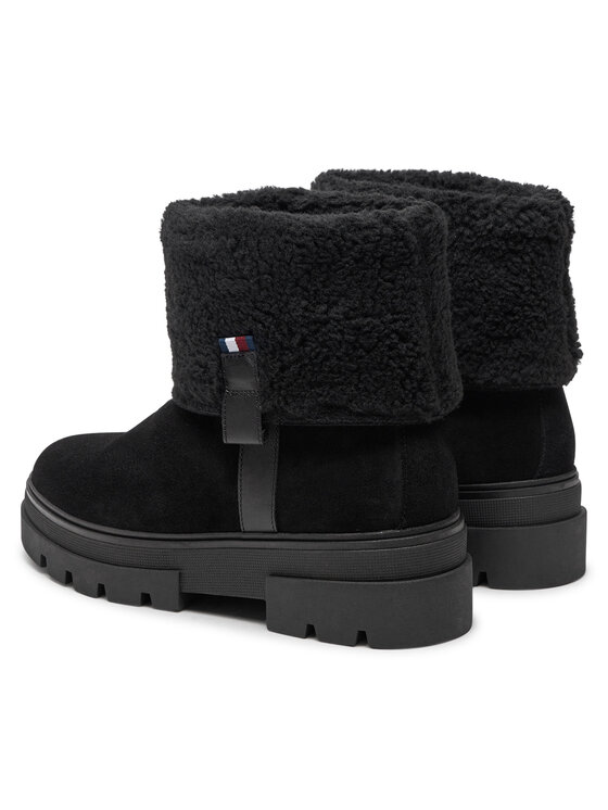 Tommy Hilfiger Tommy Hilfiger Botine Faux Fur Suede Roll-Down Boot FW0FW08158 Negru
