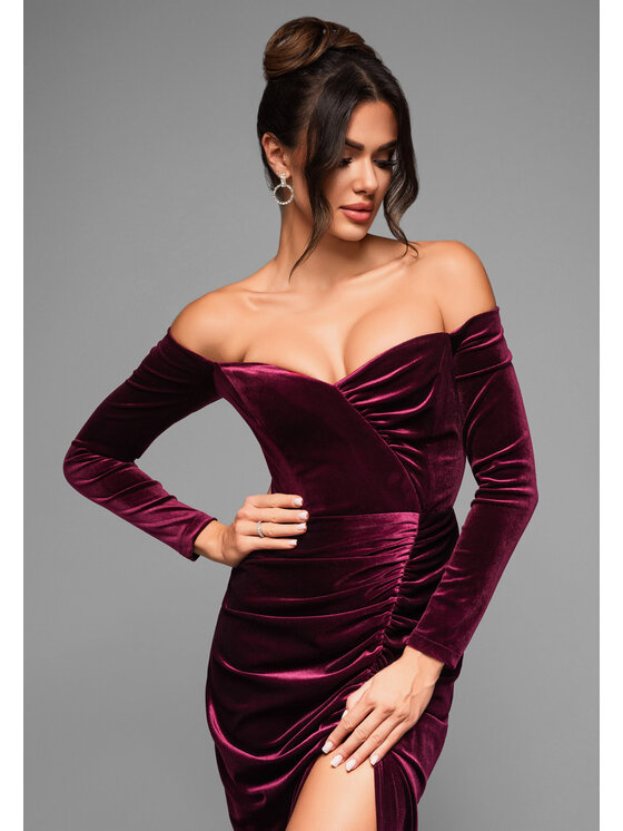 Ombre Ombre Sukienka koktajlowa LA-OM-DLR001 Bordowy Regular Fit
