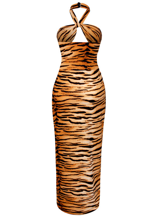 Magda Matyja Magda Matyja Sukienka wieczorowa TIGER DRESS Pomarańczowy Regular Fit