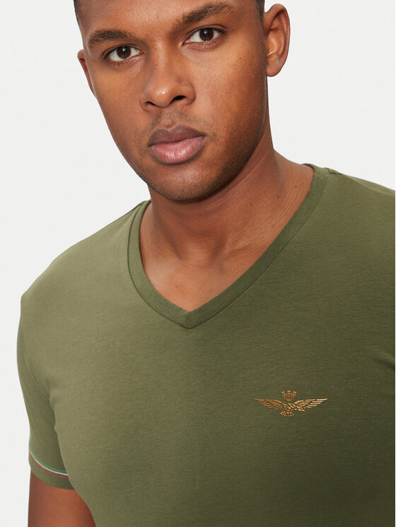 Aeronautica Militare Aeronautica Militare Marškinėliai AM1UTI004 Žalia Slim Fit