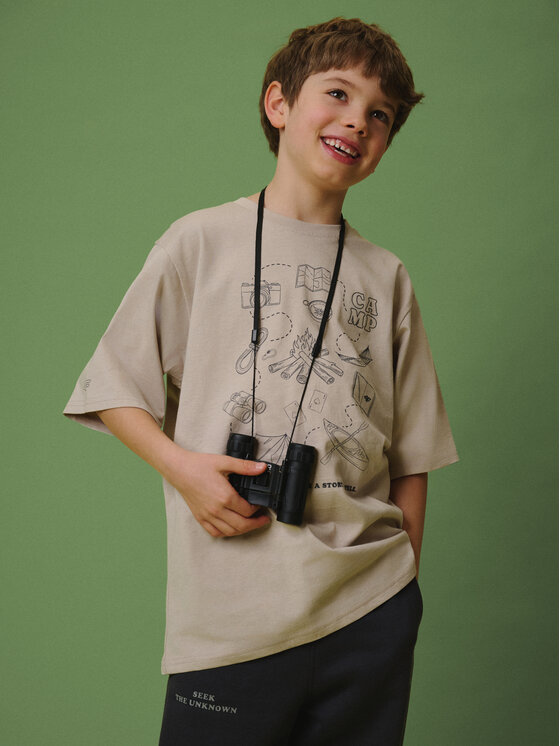 4F 4F T-Shirt ENJOY THE OUTDOORS Beżowy Loose Fit