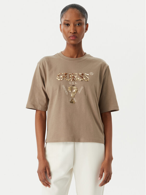 Guess Guess T-shirt V4YI06 I3Z14 Bež Regular Fit