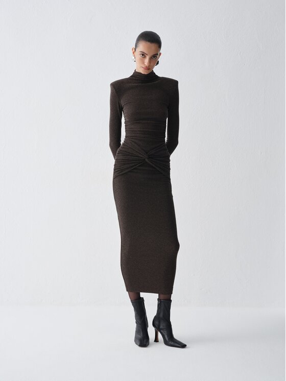 La Mania La Mania Sukienka dzianinowa ISLA Brązowy Bodycon Fit