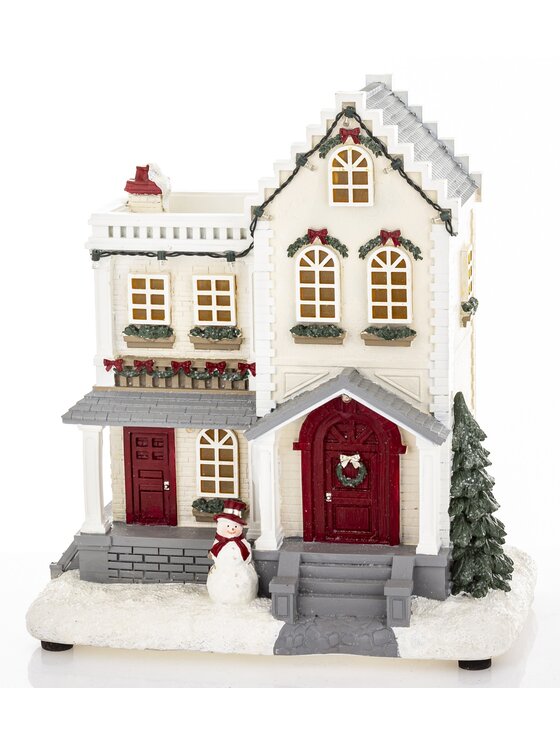 MIAhome MIAhome Dekoracja domek LED 26,5x23,5x14 cm z werandą i bałwankiem Biały