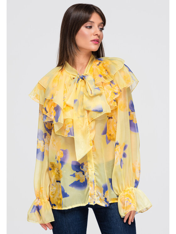 Ombre Ombre Košile OW-SH-E0043 Žlutá Loose Fit