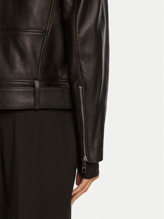 BOSS Boss Bőrkabát Safiyana 50518257 Fekete Oversize