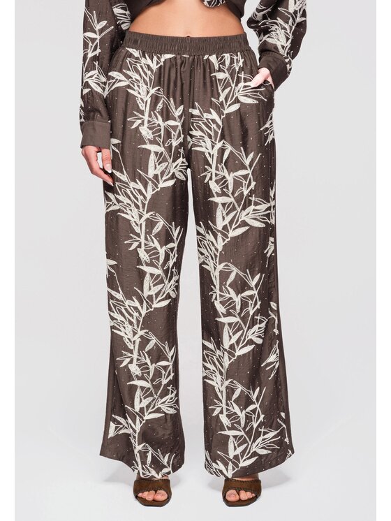 Ombre Ombre Spodnie materiałowe OW-PA-E0005 Brązowy Relaxed Fit