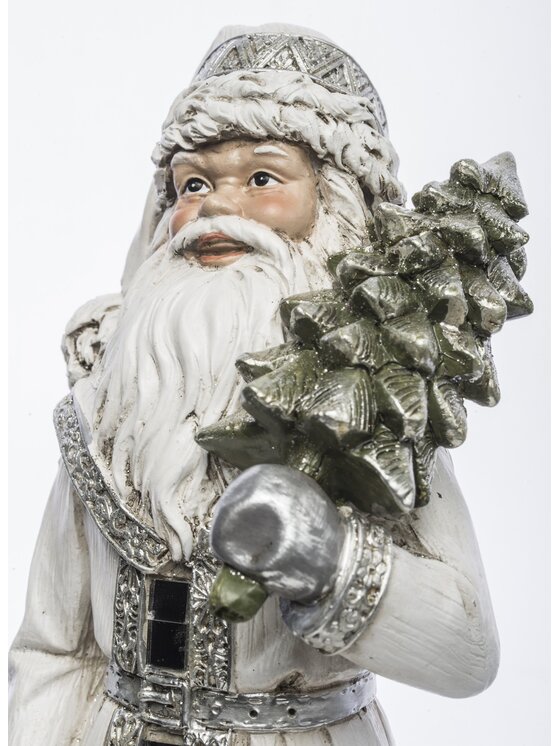 MIAhome MIAhome Figurka Mikołaj w płaszczu z workiem prezentów i choinką 31,5x13x11 cm Biały