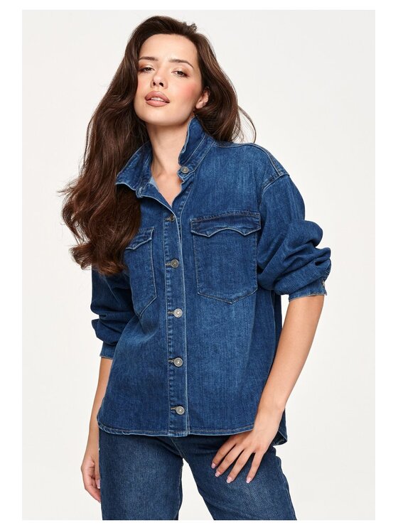 Makadamia Makadamia Koszula jeansowa C71 Granatowy Baggy Fit