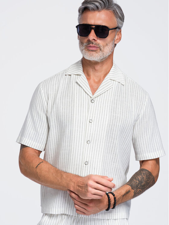 Ombre Ombre Koszula OM-SHSS-0222 Biały Boxy Fit