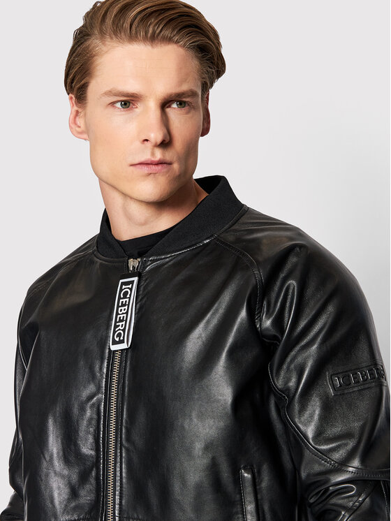 Iceberg Iceberg Μπουφάν δερμάτινο 22EI1P0ZO116802 Μαύρο Regular Fit