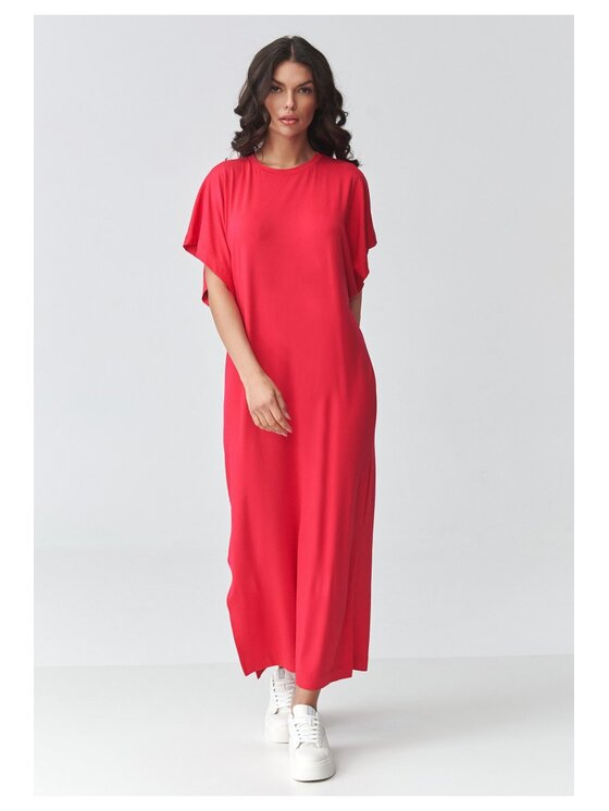 Makadamia Makadamia Sukienka codzienna M927 Czerwony Loose Fit