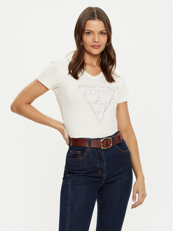 Guess Guess Tricou W5RI21 J1314 Écru Regular Fit