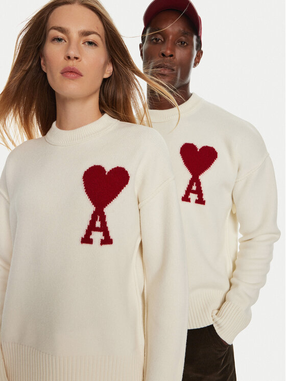 AMI Paris AMI Paris Sweter BFUKS006018 Écru Regular Fit