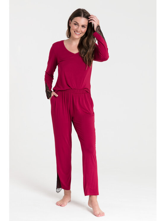 LaLupa LaLupa Spodnie piżamowe LA073 Bordowy Comfortable Fit