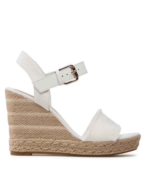 Tommy Hilfiger Espadrile Ecru Denim Wedge Sandal FW0FW07191 Écru