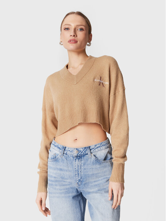Calvin Klein Jeans Pulover J20J220525 Bej Relaxed Fit