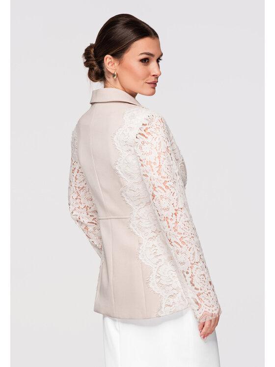 Ombre Ombre Marynarka OW-BLZB-0110 Beżowy Slim Fit