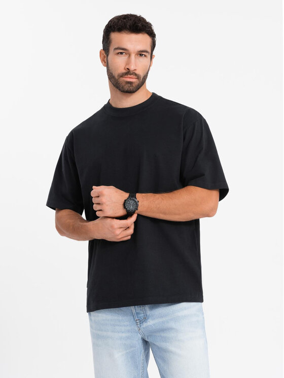 Ombre Ombre T-Shirt OM-TSBC-0234 Czarny Loose Fit
