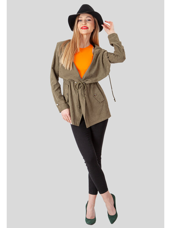 Perso Perso Bunda pro přechodné období wiązany z kapturem Khaki Slim Fit