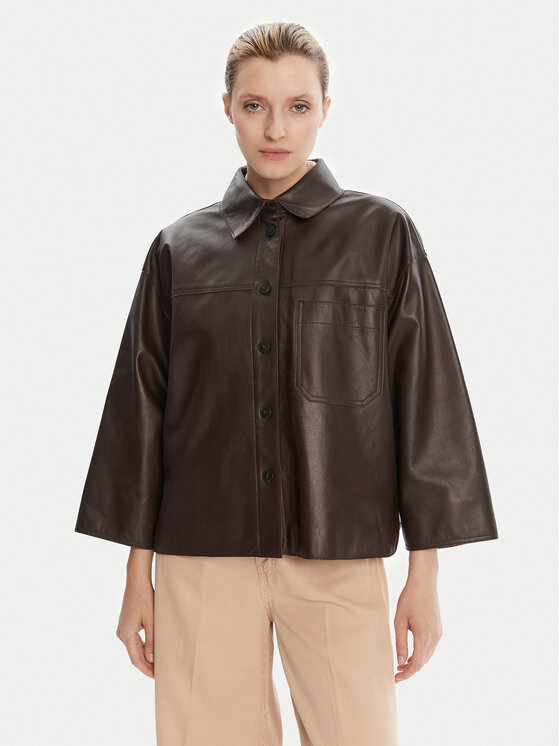 Weekend Max Mara Weekend Max Mara Giacca di pelle Stecca 2525446051 Marrone Relaxed Fit