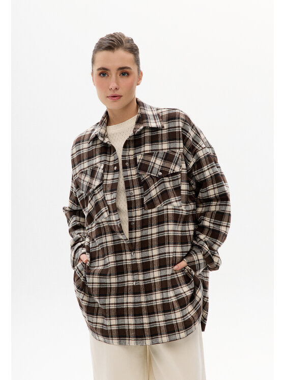 Mirons Mirons Koszula Flanel Brązowy Oversize