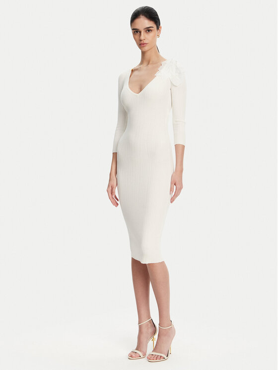 Elisabetta Franchi Elisabetta Franchi Φόρεμα υφασμάτινο AM-52B-51E2 Λευκό Slim Fit