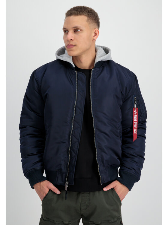 Alpha Industries Alpha Industries Kurtka bomber MA-1 Zip Hood Back Embroidery Bomber Jacket Granatowy Regular Fit