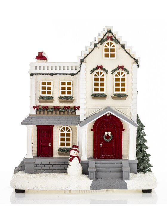 MIAhome MIAhome Dekoracja domek LED 26,5x23,5x14 cm z werandą i bałwankiem Biały
