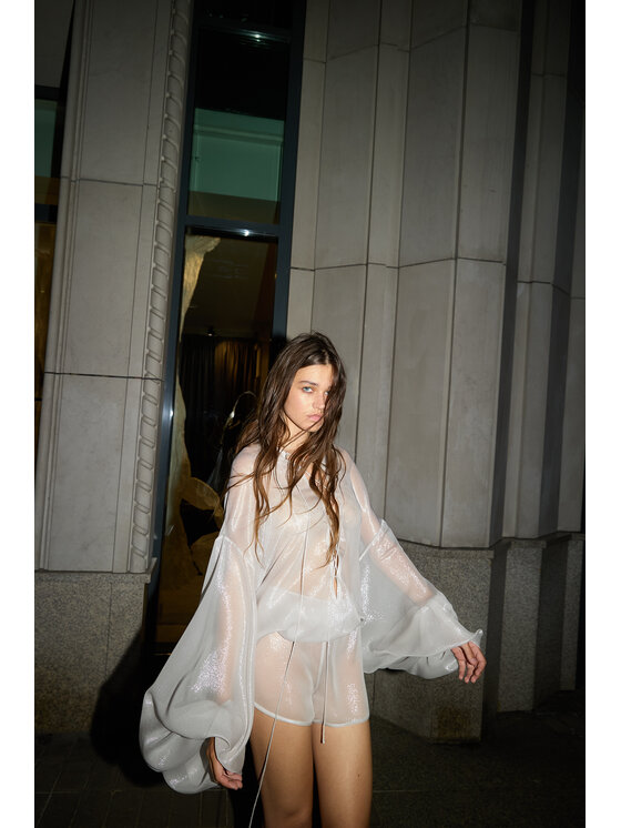 Epuzer Epuzer Koszula Silk sheer Biały Loose Fit