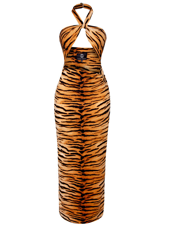 Magda Matyja Magda Matyja Sukienka wieczorowa TIGER DRESS Pomarańczowy Regular Fit