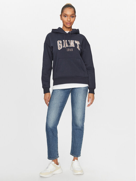 Gant Gant Pulóver Rel Logo Hoodie 4200726 Sötétkék Relaxed Fit