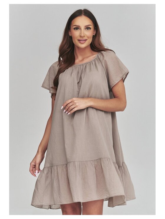 Makadamia Makadamia Sukienka codzienna C63 Brązowy Loose Fit