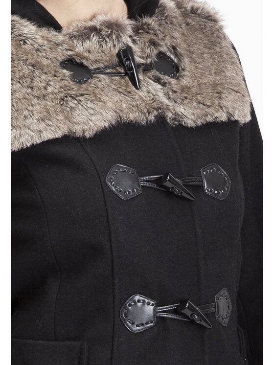 Perso Perso Vlněný kabát zapinany na kołki Černá Regular Fit