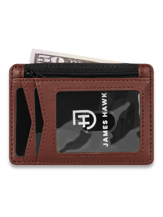 James Hawk James Hawk Mały Portfel Męski Męski skórzany portfel slim z RFID Brązowy