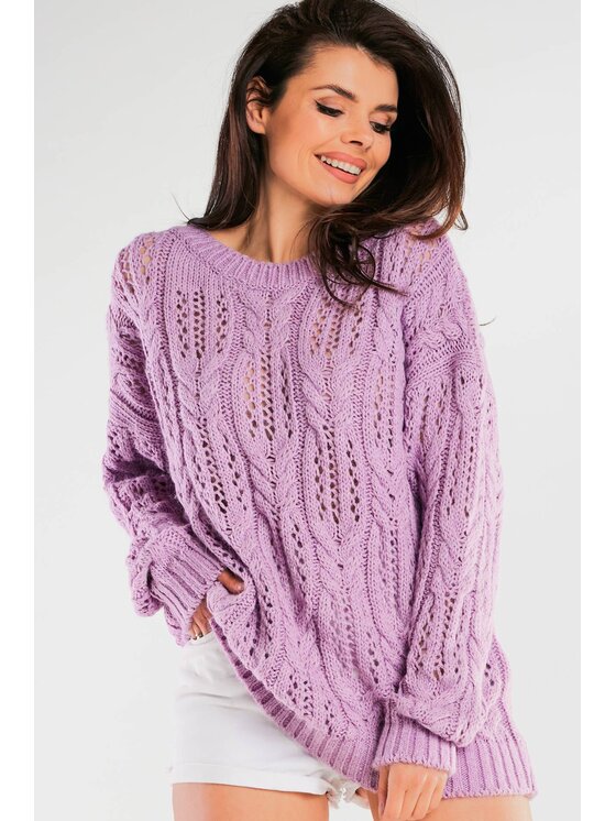 Awama Awama Sweter A444 Fioletowy Basic Fit
